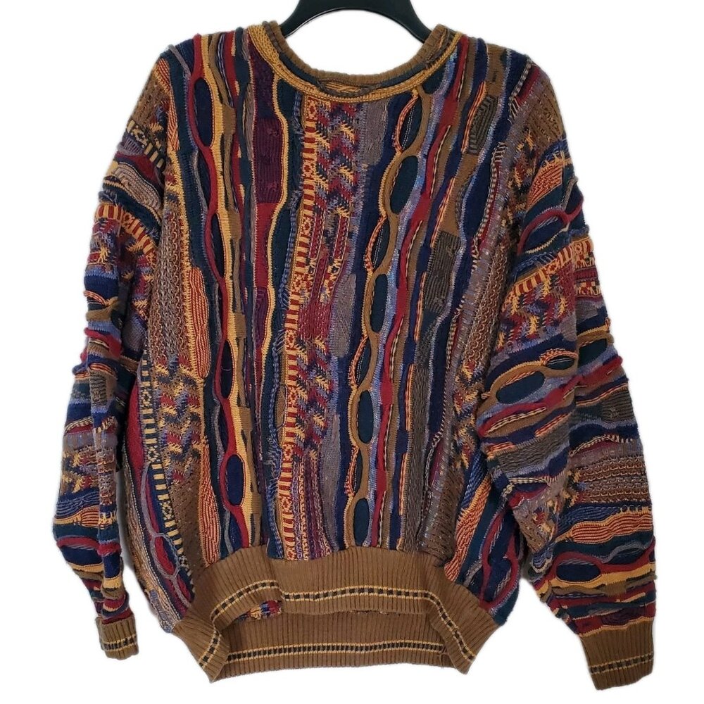 VTG 3D Knit Sweater Mens XL Textured Coogi Style Cosby Grandpa Vintage